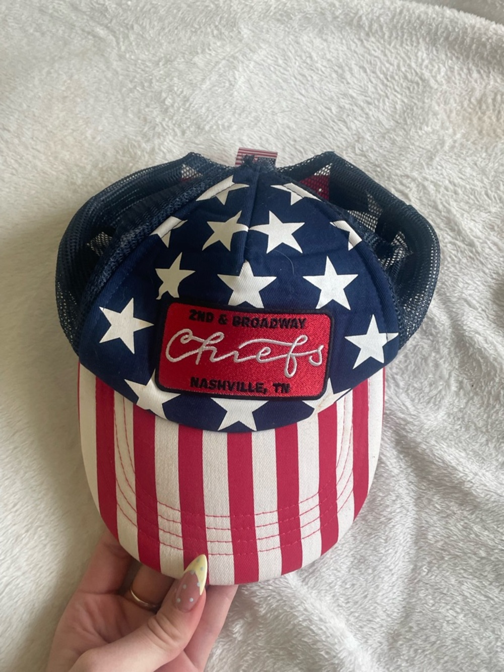 Mens' American Flag Trucker Hat - Navy, Red, White